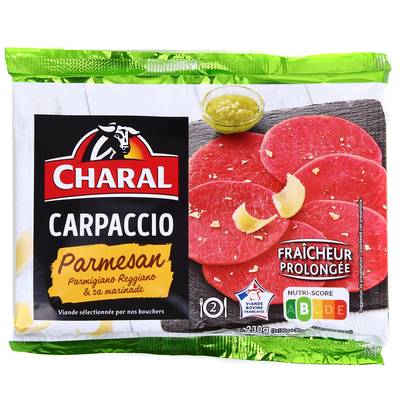 Charal Carpaccio de Boeuf Parmesan Mariné Huile d'Olive et Parmigiano Reggiano AOC, 2x115g