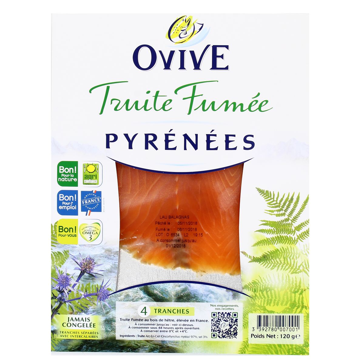 Ovive Truite Fumée des Pyrénées, 4 tranches - 120g