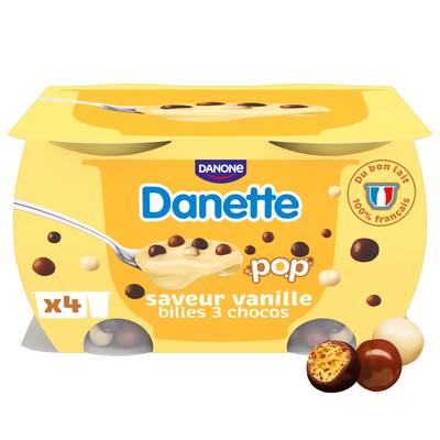 Danette Crème dessert vanille billes chocolat, 4x117g