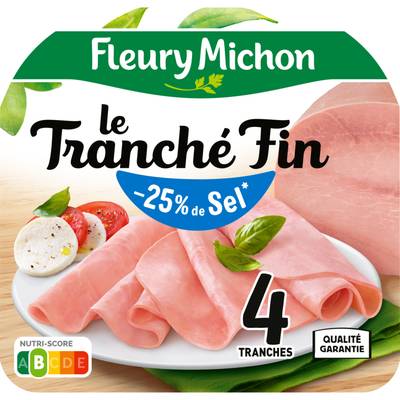 Fleury Michon Jambon Supérieur Le Tranché Fin Taux de Sel Réduit, 4 tranches - 120g