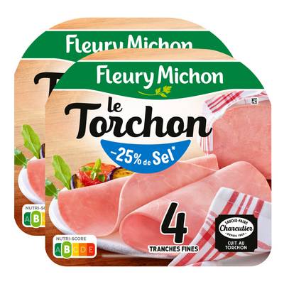 Fleury Michon Jambon Supérieur Le torchon Taux de Sel Réduit, Lot de 2x120g