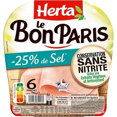 Herta Jambon Supérieur Le Bon Paris Taux de Sel Réduit Conservation Sans Nitrite, 6 tranches - 210g