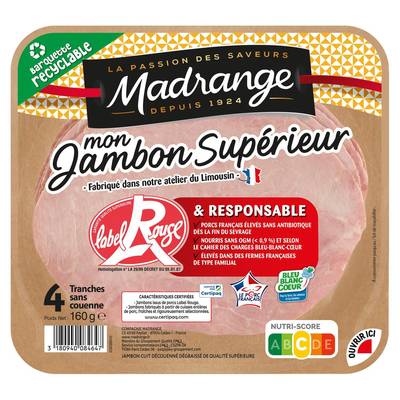 Madrange Jambon Supérieur Label Rouge, 4 tranches - 160g