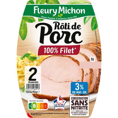 Fleury Michon Rôti de Porc, Conservation Sans Nitrite, 2 tranches - 90g