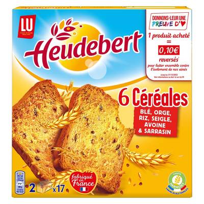 Heudebert Biscottes 6 céréales, 2x17 tranches, 300g