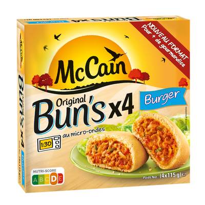McCain Bun's Burger boeuf haché, fromage et ketchup, 4x100g