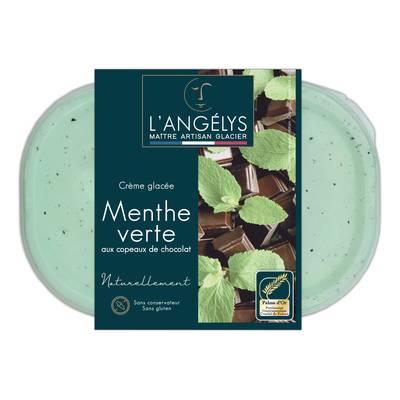 L'Angelys Crème glacée artisanale menthe verte aux copeaux de chocolat, 500g