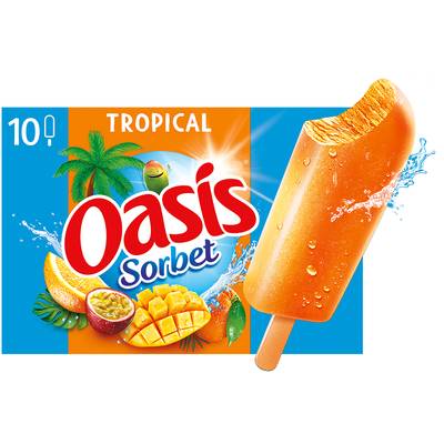 Oasis Sorbet Bâtonnets glacés cocktail tropical, 10 Bâtonnets - 400g