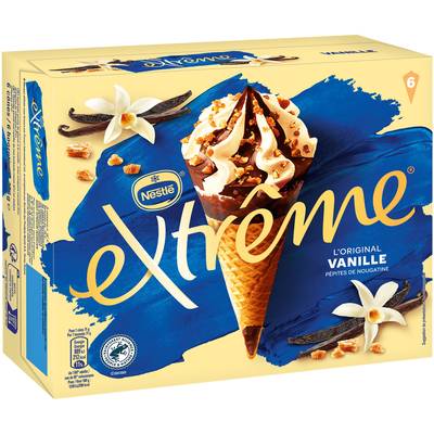 Extrême Cônes glacés vanille et pépites de nougatine, 6 cônes - 426g