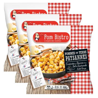 Pom Bistro Pommes de terre Paysannes au beurre et sel de Guérande Label Rouge, Lot de 3x500g