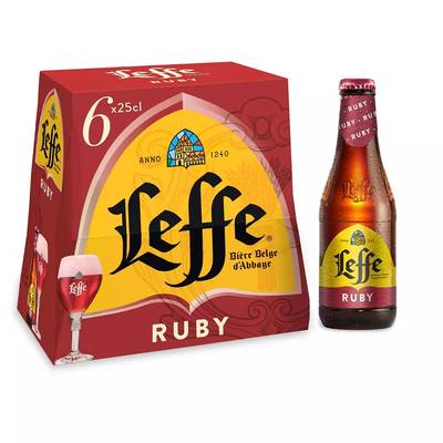 Leffe Ruby Bière d'Abbaye aux fruits rouges 5°, 6x25cl