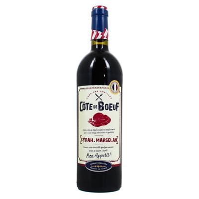 Vin de pays d'Oc rouge IGP Côte de Boeuf cépage Syrah - Marselan, 75cl