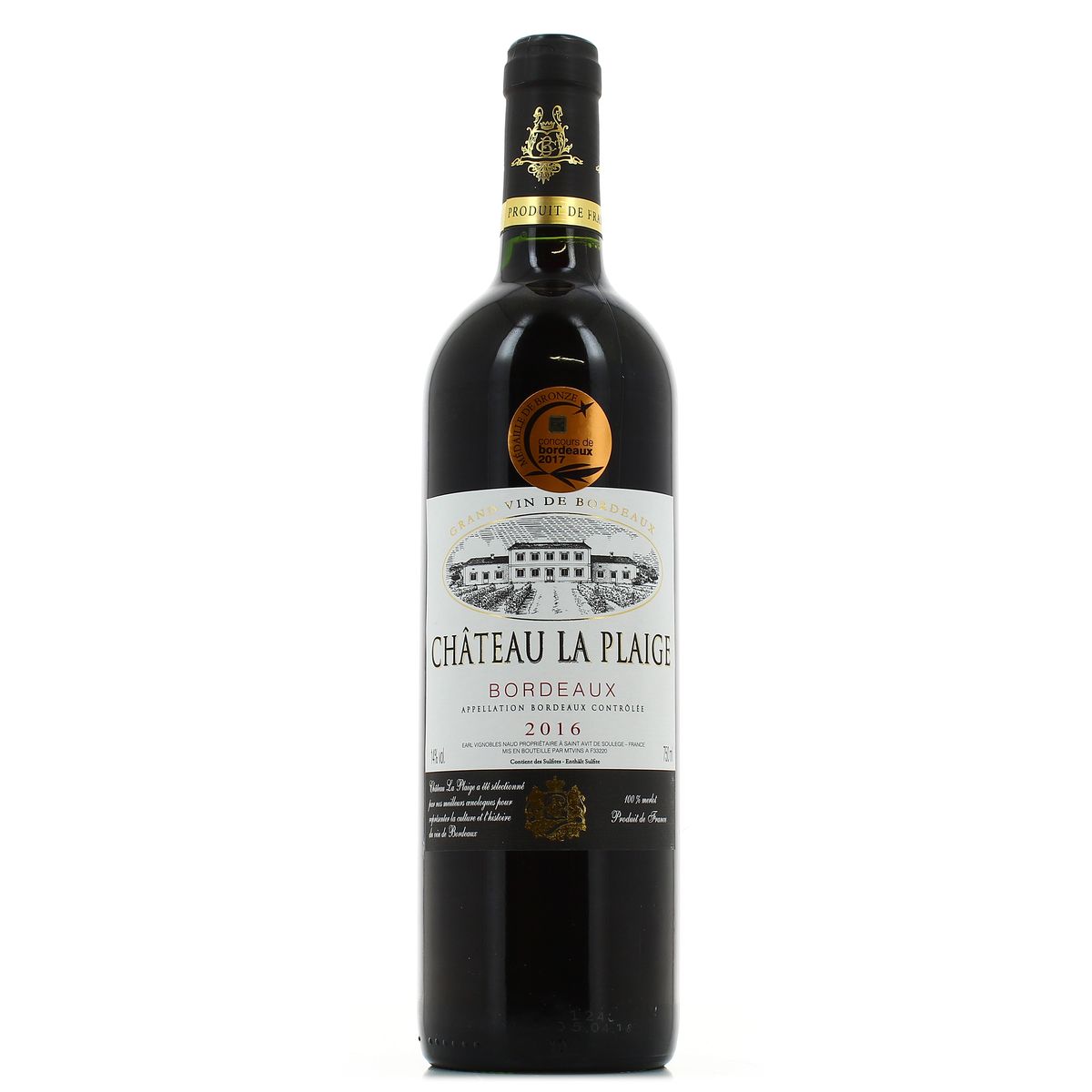Bordeaux rouge AOC Château La Plaige, 75cl