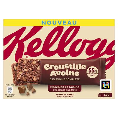 Kellogg's Barres céréales Croustille avoine Chocolat, 4 barres