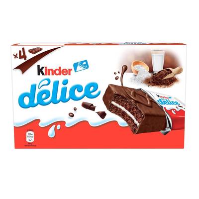 Kinder Délice Gâteau enrobé au cacao et fourré au lait, 4 gâteaux - 156g