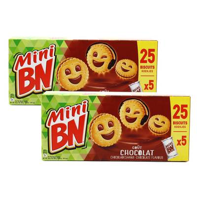 BN Biscuits fourrés gout chocolat Mini BN Chocolat, Lot de 2x25  biscuits - 190g