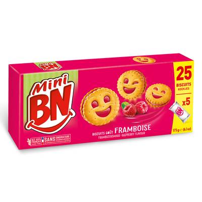 BN Biscuits mini fourrés framboise, 25 biscuits - 175g