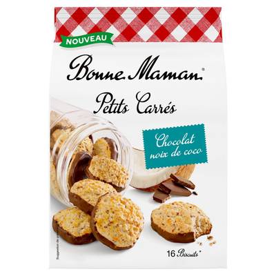 Bonne Maman Biscuit Petit Carré Chocolat Noix de Coco, 16 biscuits - 200g