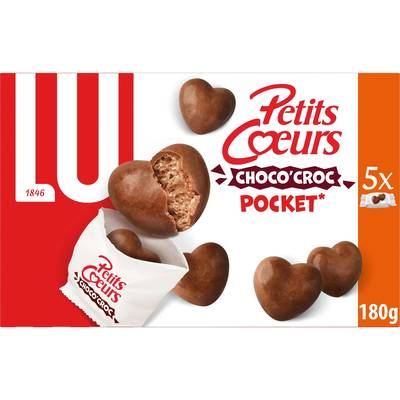 Lu Biscuits enrobés de chocolat au lait Choco croc pocket Petits Coeurs, 180g