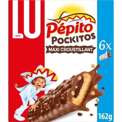 Pépito Biscuits barre fourrés au chocolat au lait et au riz soufflé Pockitos, 6 biscuits - 162 g