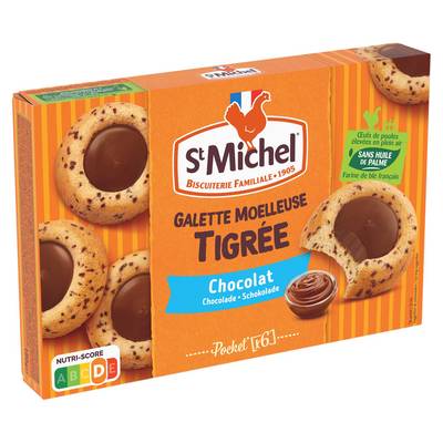 St Michel Biscuits galettes moelleuses tigrée cœur chocolat, 6 biscuits - 180g