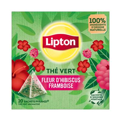 Lipton Thé Vert Fleur d'Hibiscus et Framboise, 20 sachets