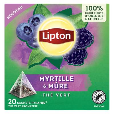 Lipton Thé Vert Myrtille et Mûre, 20 sachets
