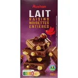 Auchan Tablette Chocolat au lait raisins et noisettes entières, 180g