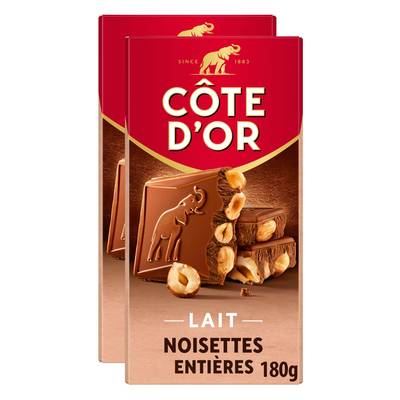 Côte d'Or Chocolat lait noisettes entières, Lot de 2x180g