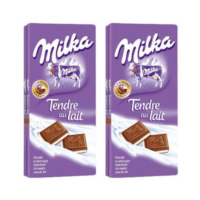 Milka Chocolat au Lait Tendre, Lot de 2 - 2x100g