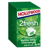 Hollywood Chewing-gum Fresh menthe verte sans sucre ajouté, 3x10 dragées