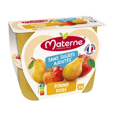 Materne Spécialité de pomme poire sans sucres ajoutés, 4x100g
