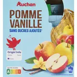 Auchan Gourdes pomme vanille sans sucres ajoutés, 4 gourdes de 90g