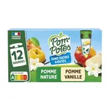 Pom Potes Gourdes pomme et pomme vanille sans sucres ajoutés, 12 gourdes de 90g