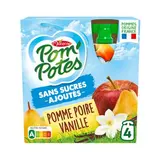 Pom Potes Gourdes purée de pomme poire vanille sans sucres ajoutés, 4 gourdes de 90g