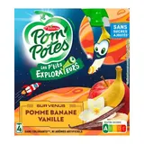 Pom Potes Gourdes pomme banane vanille sans sucres ajoutés, 4 gourdes de 90g