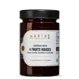 Marius, L'Épicerie Inspirée Confiture Extra aux 4 fruits rouges- Fraises, Griottes, Groseilles, Framboises, 375g