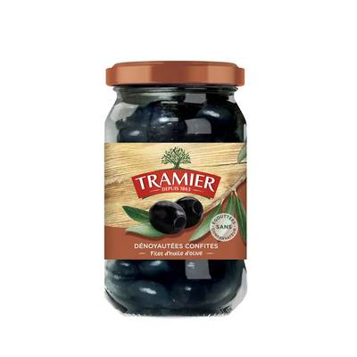 Tramier Olives noires confites dénoyautées et filet d'huile d'olive en bocal, 150g