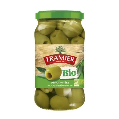 Tramier Olives Vertes Dénoyautées Bio en bocal, 130g