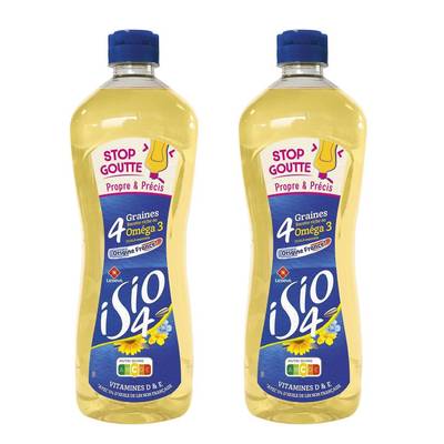 Isio 4 - Lesieur Huile Combinée Stop Goutte - 4 graines  Colza, Tournesol, Oleisol, Lin, Lot de 2x67,5cl