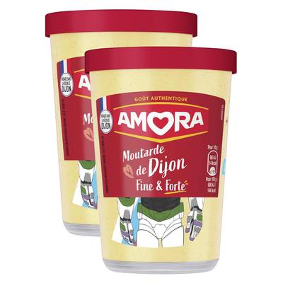 Amora Moutarde de Dijon Fine et Forte en verrine, Lot de 2x185g