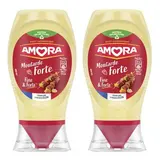 Amora Moutarde Fine et Forte en flacon souple squeeze Top Down, Lot de 2x265g