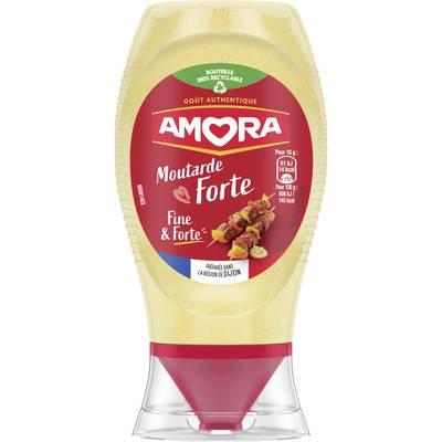 Amora Moutarde Fine et Forte en flacon souple squeeze Top Down, 265g