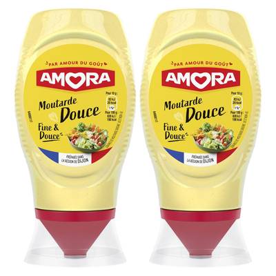 Amora Moutarde fine et douce en flacon souple squeeze Top Down, Lot de 2x260g