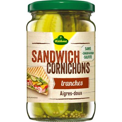 Kühne Cornichons Aigre-Doux en Tranches pour Sandwich, 185g