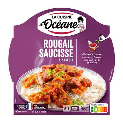 La Cuisine d'Océane Rougail saucisses riz créole en barquette individuelle micro-ondable, 300g