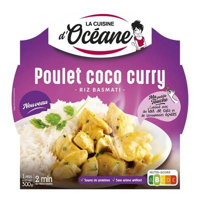 La Cuisine d'Océane Poulet coco curry et riz basmati en barquette individuelle micro-ondable, 300g