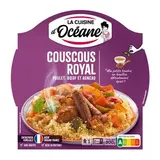La Cuisine d'Océane Couscous Royal- Poulet, Merguez de Boeuf, boulettes d'Agneau en barquette individuelle micro-ondable, 300g
