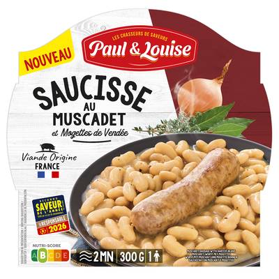 Paul & Louise Saucisse au Muscadet et Mogettes en barquette individuelle micro-ondable, 300g
