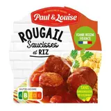 Paul & Louise Rougail Saucisses et son Riz en barquette individuelle micro-ondable, 300g